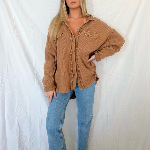 Oli & Hali Tops - Rusty Orange Boho Waffle Knit Flannel
